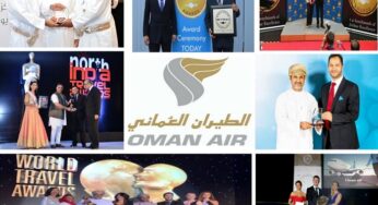 The ‘Best Arab Air Carrier supporting Arab Tourism’ award presented to Oman Air at The 2017 Arab Tourism Media Awards ceremony