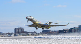 Bombardier’s final test vehicle in the Global 7000 flight test program successfully completed its first flight