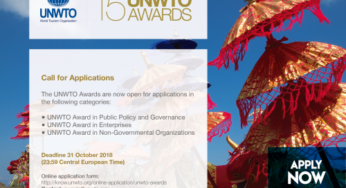 Applications now open for the 15th World Tourism Organization (UNWTO) Awards