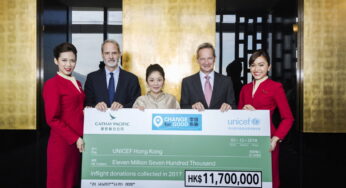 Cathay Pacific’s Change for Good inflight fundraising programme raised a total of HK$11.7 million in 2017 for UNICEF HK