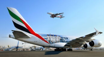 Emirates unveiled a new decal featuring images of Real Madrid’s players on one of its A380 aircraft