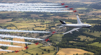 British Airways jumbo jet and The Red Arrows delighted spectators at the world’s largest military air show