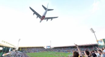 Emirates celebrated the 50th anniversary of the Emirates Airline Dubai Rugby Sevens with two spectacular low-level flypasts