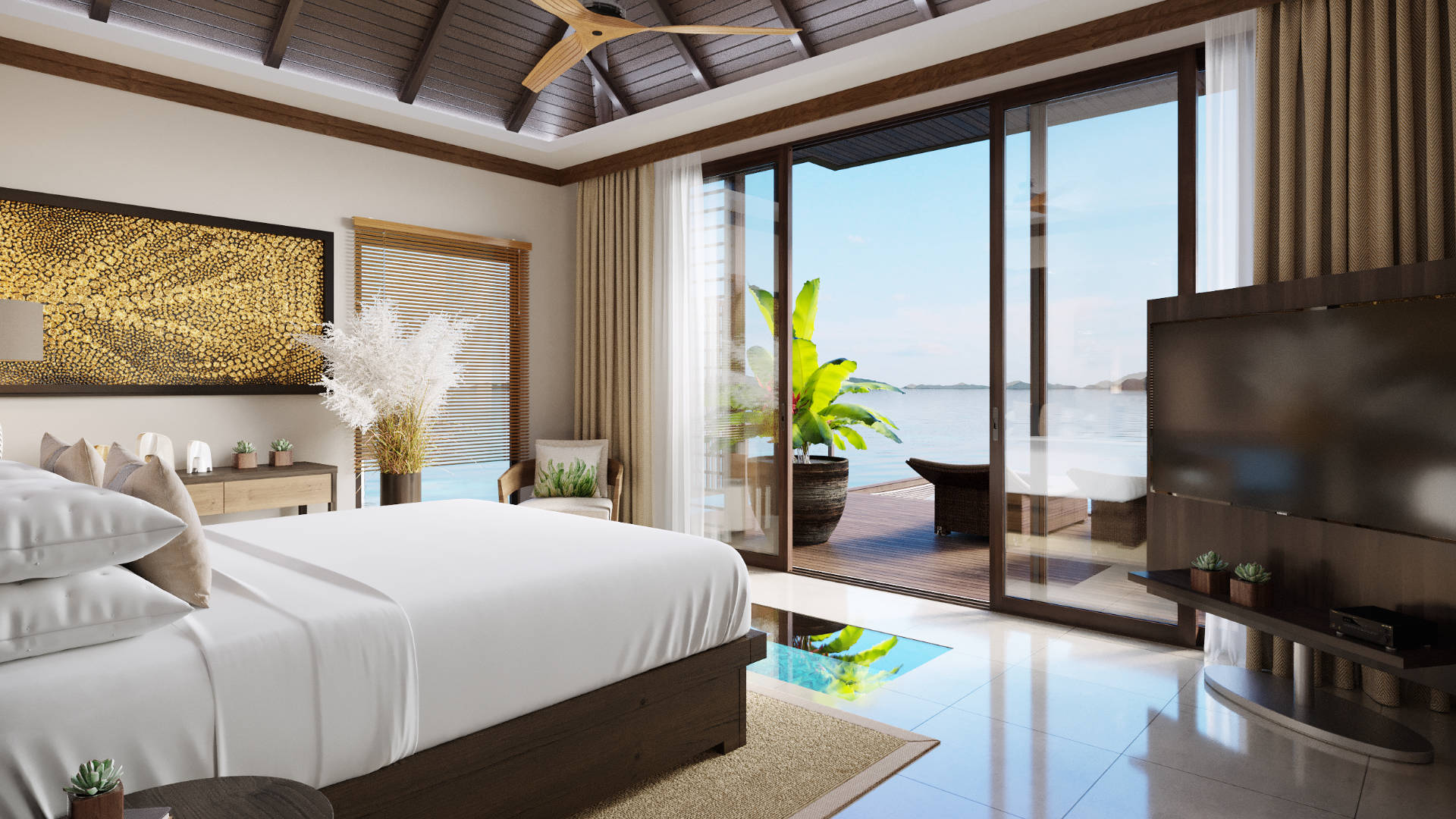 The Pavilions El Nido, Palawan Island – Overwater Villa Bedroom View