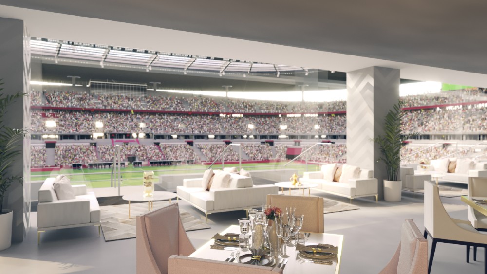 Rendering of the Pearl Lounge, top tier hospitality offering. Pearl Lounge Copyright 2021 MATCH Hospitality