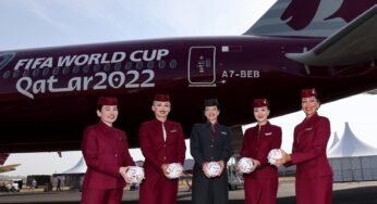 Qatar Airways presented its Special Boeing 777 FIFA World Cup™ Livery Aircraft at Farnborough International Airshow 2022