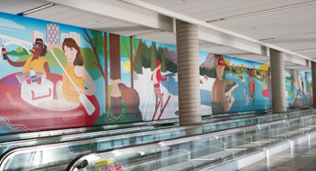 The Calgary Airport Authority partners with Coca-Cola and Coke Canada Bottling to mural installation that depicts the iconic Bow River